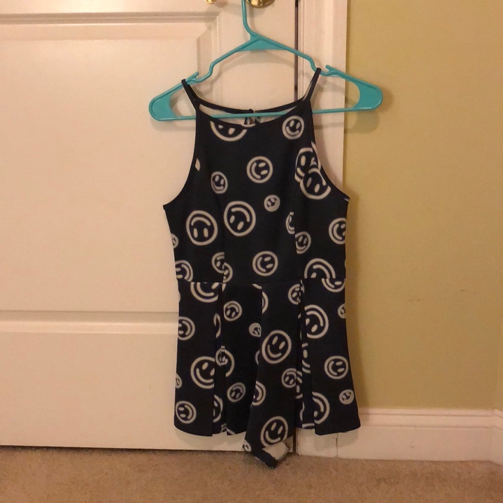 Smiley Face Navy Romper